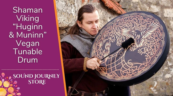 18" or 22" Shamanic Viking "Huginn & Muninn" Vegan Tunable Hand Drum