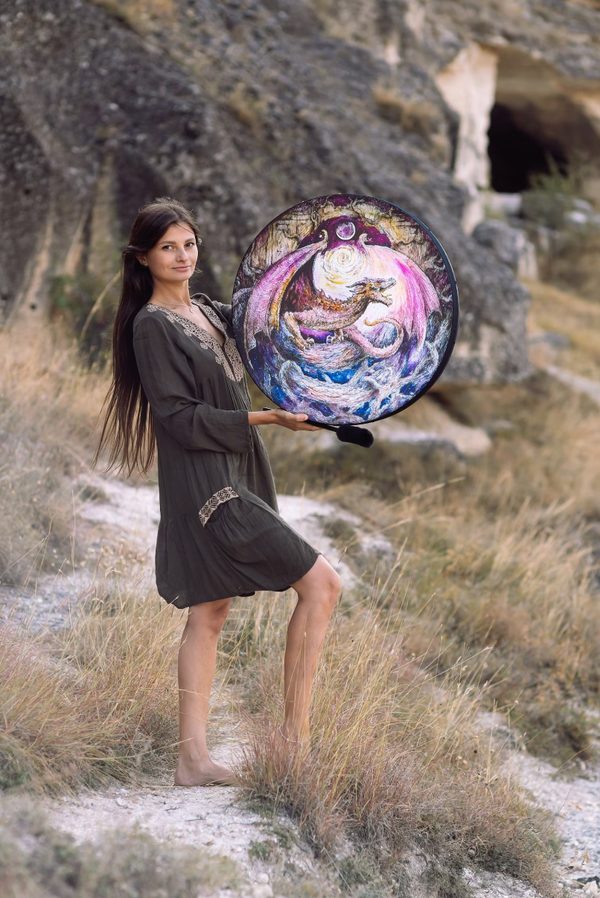 18" or 24"Totem Wood Dragon Vegan Tunable Hand Drum