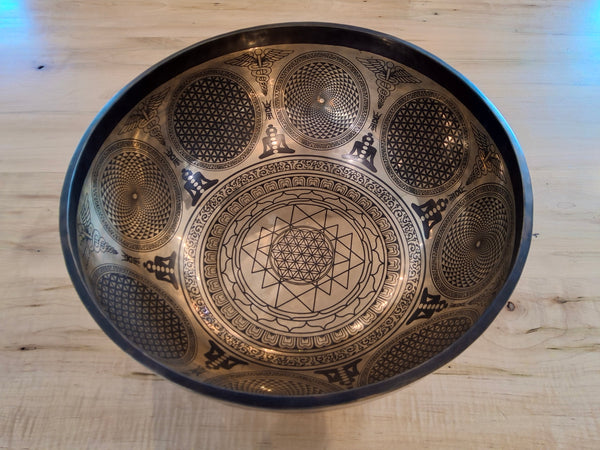 Bowl 920: 10" Thangka Artwork Himalayan Singing Bowl 141/149 Hz C#3+30