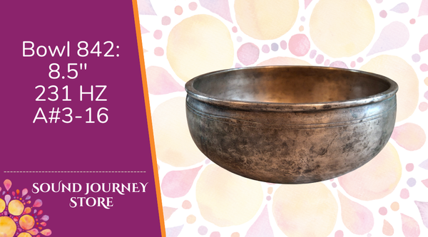 Bowl 842: 8.5" Antique Himalayan Singing Bowl 231 HZ A#3-16