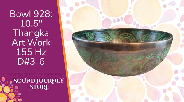 Bowl 928: 10.5" Thangka Art Work Himalayan Singing Bowl 155 Hz D#3-6